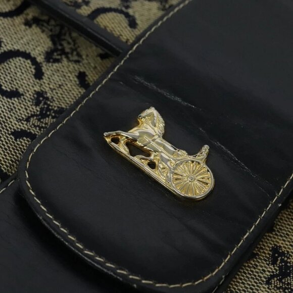 CELINE C Sulky Shoulder Bag Canvas Navy Gold Auth - Picture 11 of 16